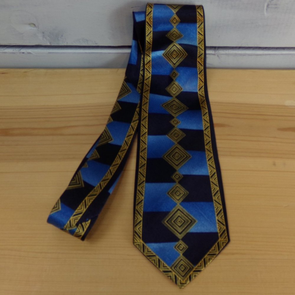 Men's Black/Blue/Gold Patterned Silk Tie-50" X 3"